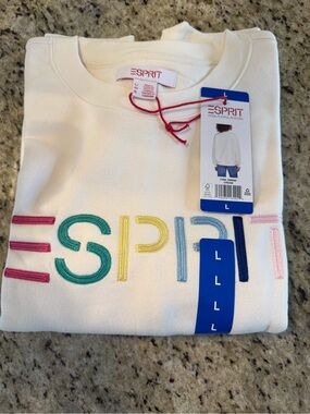 Esprit Women's Cream Logo Sweatshirt with Multicolor Embroidery